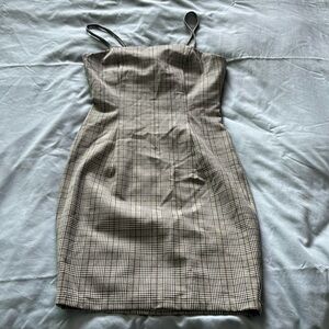 NUDE - black and white plaid mini dress with tie detail and open back